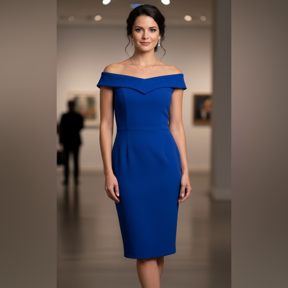 Off-the-Shoulder Royal Blue Sheath Dress